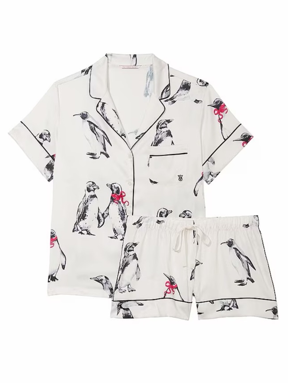 Victoria’s Secret Coconut White Penguins Satin Short Pajamas